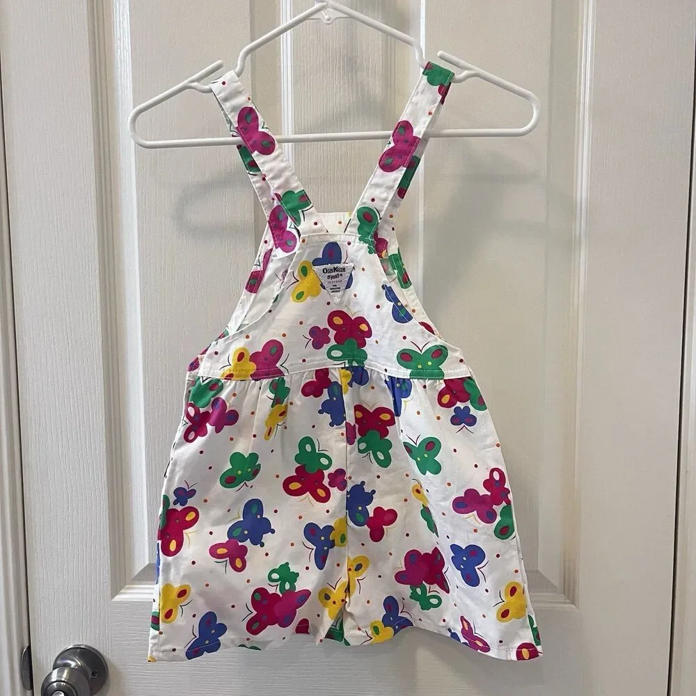 Vintage Oshkosh B'gosh Butterfly Overall Shorts Shortalls USA Girls 6X w/ TAGS